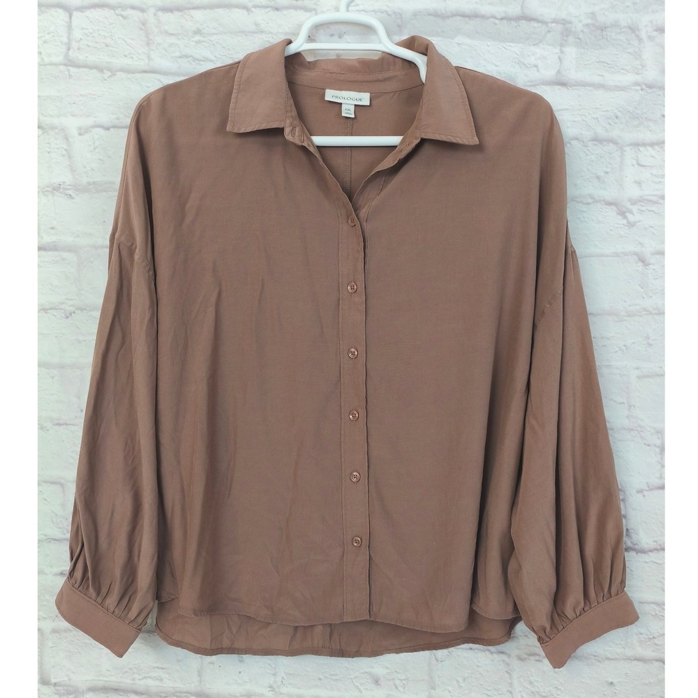 Prologue Womens XXL Brown Long Sleeve Button Down Blouse Peasant Prairie Boho
